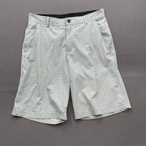 Lululemon Plaid Hybrid Swim Walk Shorts Mens 33 White Blue Yellow Check Mesh - Picture 1 of 6